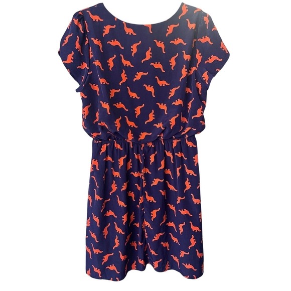 MODCLOTH Peach Love short sleeve elastic waist dress casual blue orange Dinos XL - Picture 3 of 4